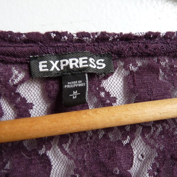 SOLD Longsleeve Sheer Lace Shirt, Eggplant/Plum - Picture 4 of 6